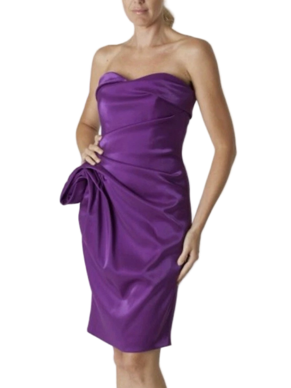 BNWT JS Collections Strapless Purple Satin Sheath Dress with Side Bow